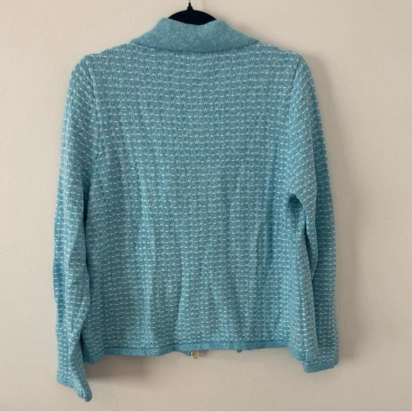 NWT Talbots Blue Knit Zip Front Jacket Cardigan Gold Buttons Size Large - Picture 7 of 7